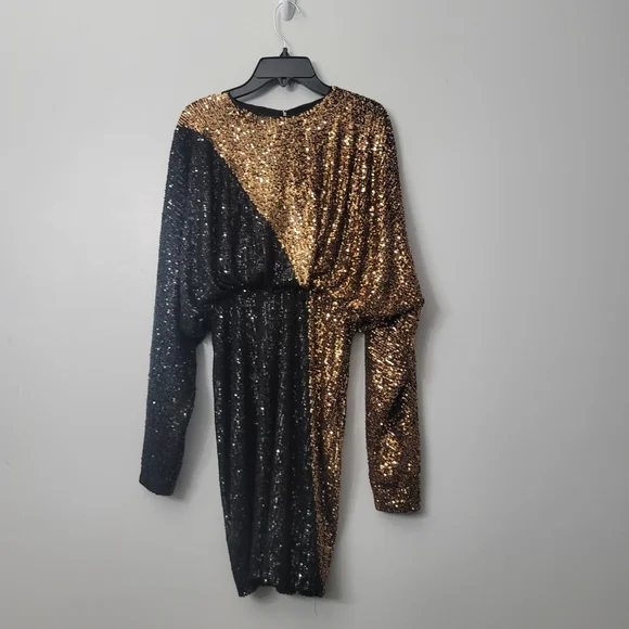 Belle BadgleyMischkaHayes Combo Sequin Color Block Crew Neck Blouson Long Sleeve - Picture 3 of 10